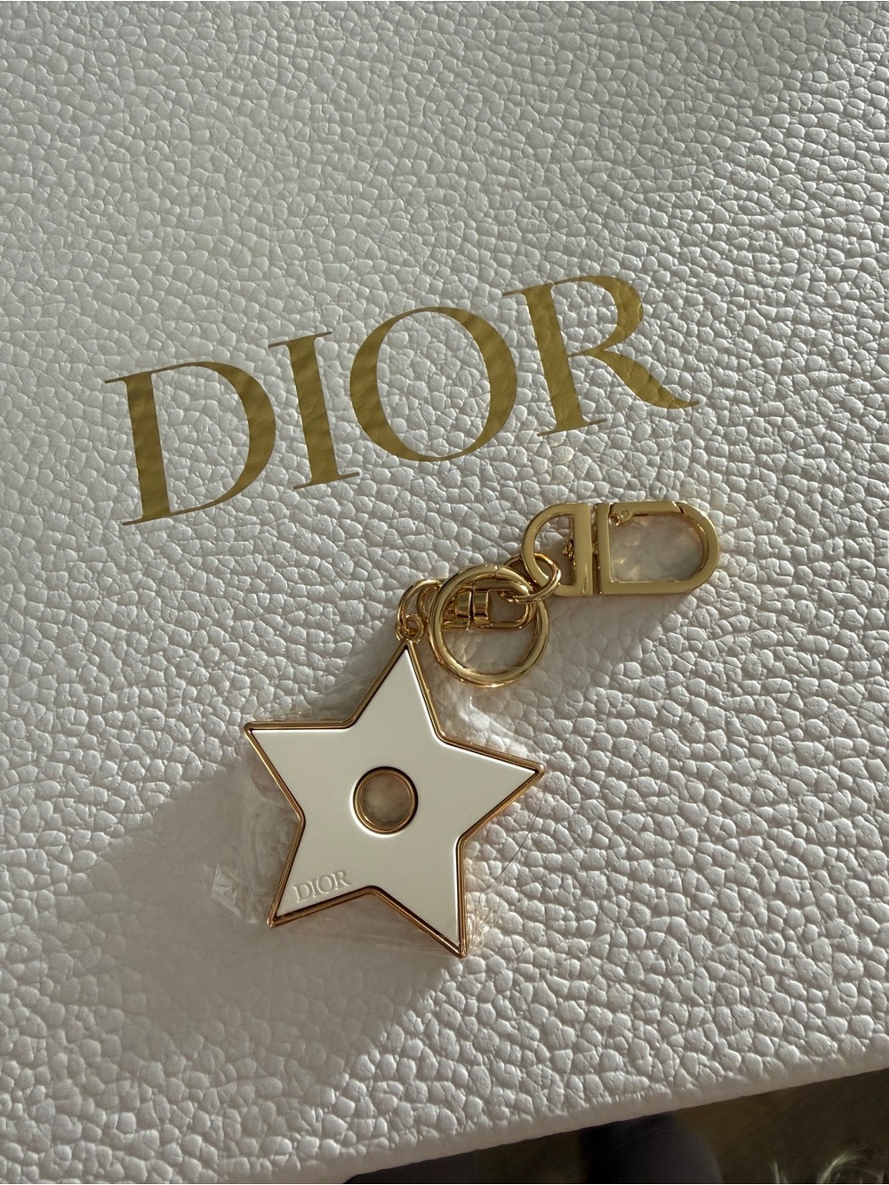 Dior White and Gold Star Keychain Charm